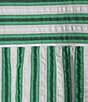 Ali Miles Woven Yarn-Dye Stripe Split V-Neck Elbow Length Bubble Sleeve Pullover Top - Image 4