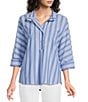 Ali Miles Woven Yarn Dye Stripe Wire Collar 3/4 Dolman Sleeve Tunic - Image 1