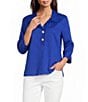 Ali Miles Woven Yarn-Dyed Stripe Wire Collar 3/4 Sleeve Button Front Placket Shirt - Image 1