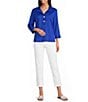 Ali Miles Woven Yarn-Dyed Stripe Wire Collar 3/4 Sleeve Button Front Placket Shirt - Image 4