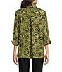 Ali Miles Woven Zebra Leopard Print Wire Collar 3/4 Sleeve Button Front Tunic, Color:Citron/Black - Image 2