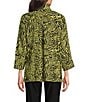Ali Miles Woven Zebra Leopard Print Wire Collar 3/4 Sleeve Button Front Tunic, Color:Citron/Black - Image 4
