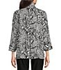 Ali Miles Woven Zebra Leopard Print Wire Collar 3/4 Sleeve Button Front Tunic, Color:White/Black - Image 2