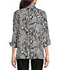 Ali Miles Woven Zebra Leopard Print Wire Collar 3/4 Sleeve Button Front Tunic, Color:White/Black - Image 6