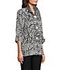 Ali Miles Woven Zebra Leopard Print Wire Collar 3/4 Sleeve Button Front Tunic, Color:White/Black - Image 7