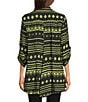Ali Miles Woven Zig-Zag Harmony Print Point Collar 3/4 Roll-Tab Sleeve Asymmetric Hem Button Front Tunic, Color:Citron - Image 2