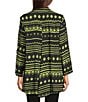 Ali Miles Woven Zig-Zag Harmony Print Point Collar 3/4 Roll-Tab Sleeve Asymmetric Hem Button Front Tunic, Color:Citron - Image 4