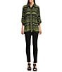 Ali Miles Woven Zig-Zag Harmony Print Point Collar 3/4 Roll-Tab Sleeve Asymmetric Hem Button Front Tunic, Color:Citron - Image 5