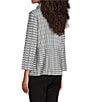 Ali Miles Yarn-Dye Jacquard Knit Striped Point Collar Long Sleeve Button Front Top - Image 4
