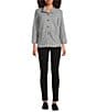 Ali Miles Yarn-Dye Jacquard Knit Striped Point Collar Long Sleeve Button Front Top - Image 5