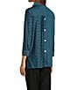 Ali Miles Yarn-Dye Knit Abstract Print Point Collar 3/4 Cuff Sleeve Button Front Tunic, Color:Dark Teal - Image 4