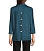 Ali Miles Yarn-Dye Knit Abstract Print Point Collar 3/4 Cuff Sleeve Button Front Tunic, Color:Dark Teal - Image 6