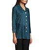 Ali Miles Yarn-Dye Knit Abstract Print Point Collar 3/4 Cuff Sleeve Button Front Tunic, Color:Dark Teal - Image 7