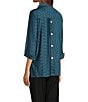 Ali Miles Yarn-Dye Knit Abstract Print Point Collar 3/4 Cuff Sleeve Button Front Tunic, Color:Dark Teal - Image 8