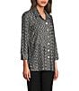 Ali Miles Yarn-Dye Knit Abstract Print Point Collar 3/4 Cuff Sleeve Button Front Tunic, Color:Black/White - Image 7