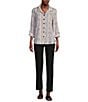 Color:Multiple - Image 4 - Yarn-Dye Textured Stripe Wire Collar Long Roll-Tab Sleeve High-Low Hem Button-Front Tunic