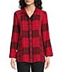 Ali Miles Yarn Dye Woven Plaid Wire Collar Rolled Tab Sleeve Button Front Shirt - Image 1