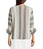 Ali Miles Yarn Dye Woven Stripe Round Neck 3/4 Sleeves Top - Image 2