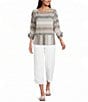 Ali Miles Yarn Dye Woven Stripe Round Neck 3/4 Sleeves Top - Image 3