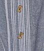 Color:Blue - Image 6 - Yarn-Dye Woven Stripe Tie Front Hem Band Collar Short Sleeve Top
