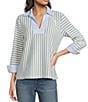 Ali Miles Yarn-Dyed Stripe Collared Split V-Neck Long Sleeve Tunic, Color:Stripe - Image 1