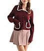 All in Favor Collard Button Front Cardigan, Color:Burgundy - Image 1