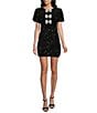 All in Favor Embellished Three Bow Mini Dress, Color:Black - Image 1