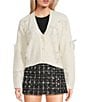 All in Favor Lace Pearl Bow Application Cardigan, Color:Cream - Image 1