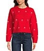 All in Favor Metallic Bow Embellishment Sweater, Color:Red - Image 1