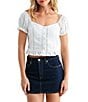 All in Favor Puff Sleeve Lace Contrast Top - Image 1