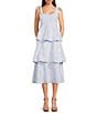 All in Favor Tie Shoulder Embroidered Tier Midi Dress - Image 1