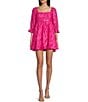Color:Pink - Image 1 - 3/4 Sleeve Square Neck Babydoll Dress