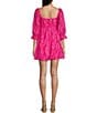 Color:Pink - Image 2 - 3/4 Sleeve Square Neck Babydoll Dress