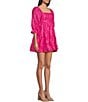 Color:Pink - Image 3 - 3/4 Sleeve Square Neck Babydoll Dress