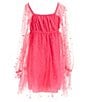Color:Fuchsia - Image 2 - Big Girls 7-16 Blouson Sleeve Faux Pearl Embellished Babydoll Dress