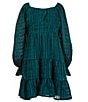 Color:Emerald - Image 1 - Big Girls 7-16 Blouson-Sleeve Lurex-Shadow-Stripe Emma Dress