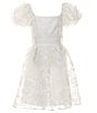 Color:White/White - Image 1 - Big Girls 7-16 Bubble Sleeve Burnout Organza Dress