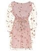 Color:Blush - Image 2 - Big Girls 7-16 Floral-Embroidered Sheer Mesh Dress