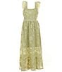 Color:Dusty Lime - Image 1 - Big Girls 7-16 Flutter Sleeve Burnout Floral Long Dress