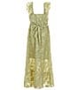Color:Dusty Lime - Image 2 - Big Girls 7-16 Flutter Sleeve Burnout Floral Long Dress