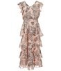Allison & Kelly Big Girls Flutter-Sleeve Floral-Printed Metallic Jacquard Long Dress, Color:Blush/Black - Image 1