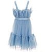 Color:Baby Blue - Image 2 - Big Girls 7-16 Glitter Tulle Tiered Dress