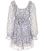 Color:Ivory/Lavender - Image 2 - Big Girls 7-16 Long Sleeve Ditzy Floral Tiered Romper