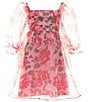 Color:Pink/Fuchsia - Image 1 - Big Girls 7-16 Long-Sleeve Floral Printed Organza Babydoll Dress