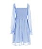 Color:Sky Blue - Image 2 - Big Girls 7-16 Long-Sleeve Smocked Square-Neck Tiered Dress