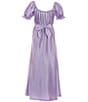 Color:Lavender - Image 2 - Big Girls 7-16 Puffed-Sleeve Cross-Front-Detailed Long Satin Dress