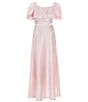 Color:Ballerina Pink - Image 1 - Big Girls 7-16 Puffed-Sleeve Cross-Front-Detailed Long Satin Dress