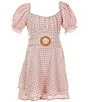 Color:Blush/Off-White - Image 1 - Big Girls 7-16 Puffed-Sleeve Gingham-Printed Romper