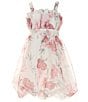Color:Ivory/Pink - Image 1 - Big Girls 7-16 Sleeveless Floral-Print Bubble-Hem Organza Fit & Flare Dress