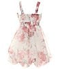 Color:Ivory/Pink - Image 2 - Big Girls 7-16 Sleeveless Floral-Print Bubble-Hem Organza Fit & Flare Dress